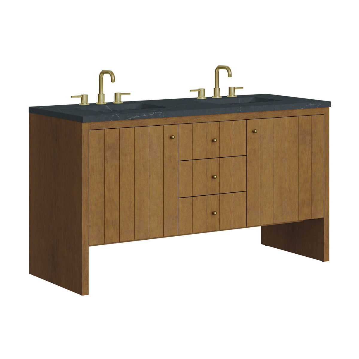 Hudson 60" Double Vanity, Honey Oak w/ 3 CM Charcoal Soapstone Silestone Top, view 11
