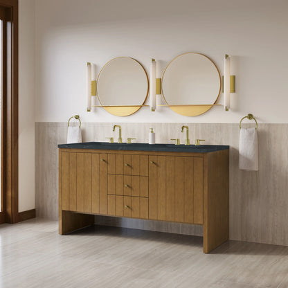 Hudson 60" Double Vanity, Honey Oak w/ 3 CM Charcoal Soapstone Silestone Top, view 4