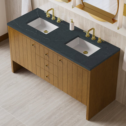 Hudson 60" Double Vanity, Honey Oak w/ 3 CM Charcoal Soapstone Silestone Top, view 8