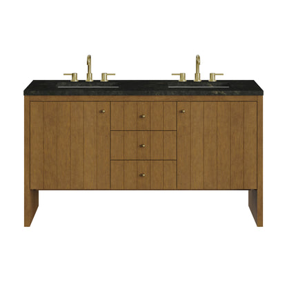 Hudson 60" Double Vanity, Honey Oak w/ 3 CM Phantome Eclos Top