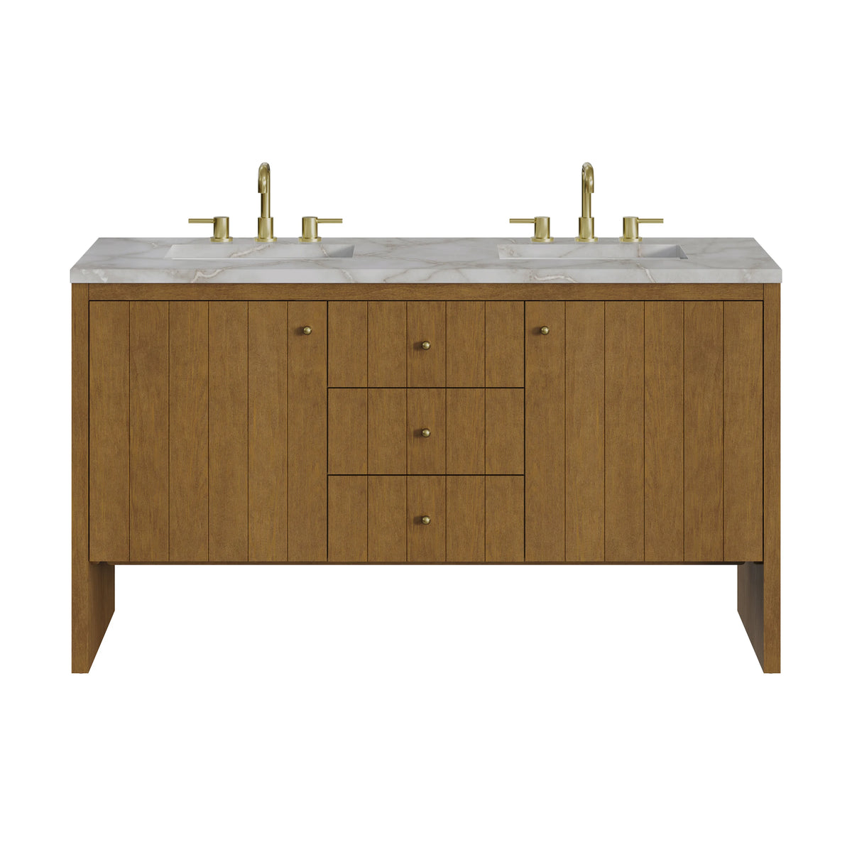Hudson 60" Double Vanity, Honey Oak w/ 3 CM Victorian Silver Silestone Top