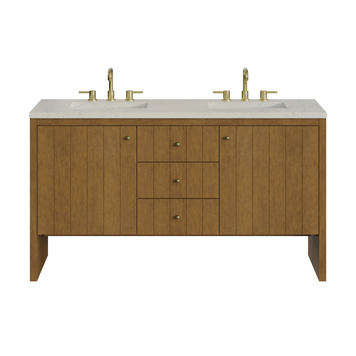 Hudson 60" Double Vanity, Honey Oak w/ 3 CM Siberian Silestone Top w/FreePower Wireless Charger