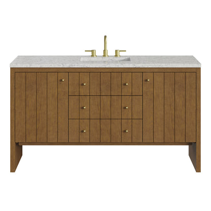 Hudson 60" Single Vanity, Honey Oak w/ 3 CM Eternal Jasmine Pearl Silestone Top