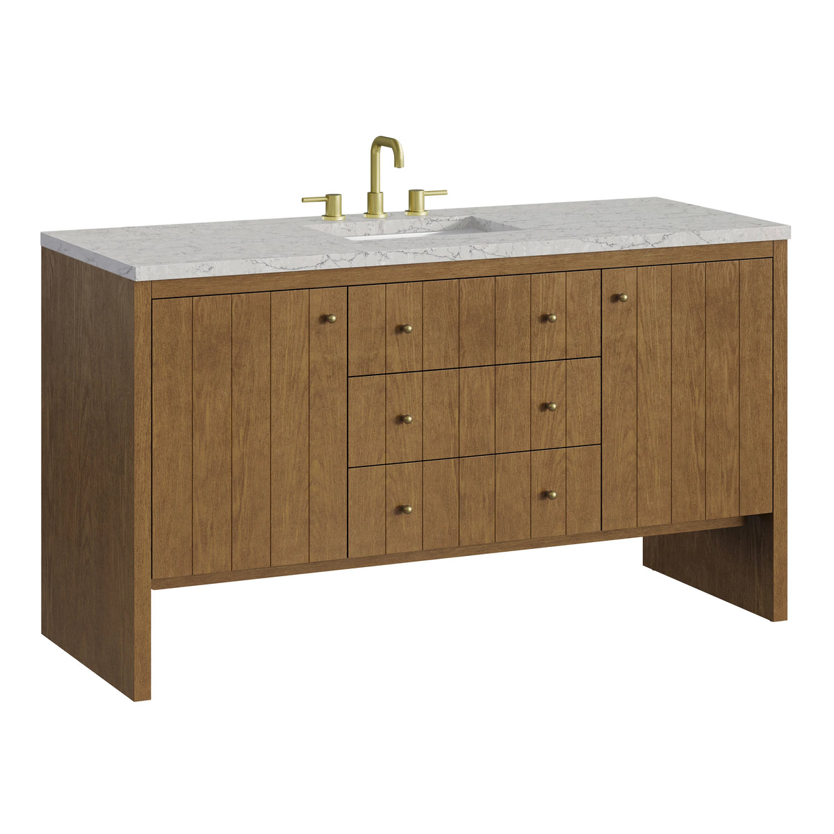 Hudson 60" Single Vanity, Honey Oak w/ 3 CM Eternal Jasmine Pearl Silestone Top, view 11