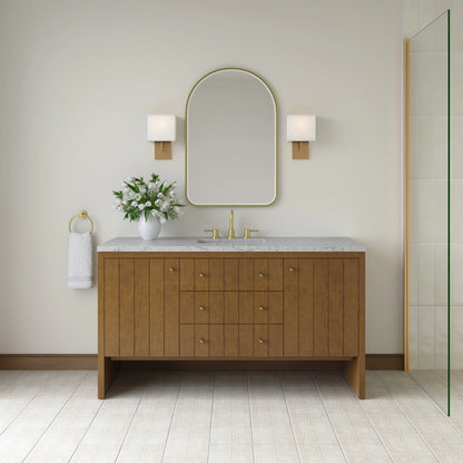Hudson 60" Single Vanity, Honey Oak w/ 3 CM Eternal Jasmine Pearl Silestone Top, view 3
