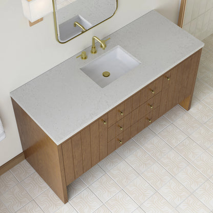 Hudson 60" Single Vanity, Honey Oak w/ 3 CM Lime Delight Silestone Top, view 8