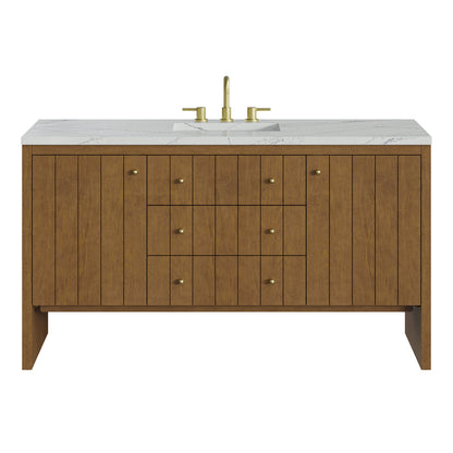 Hudson 60" Single Vanity, Honey Oak w/ 3 CM Ethereal Noctis Silestone Top w/FreePower Wireless Charger