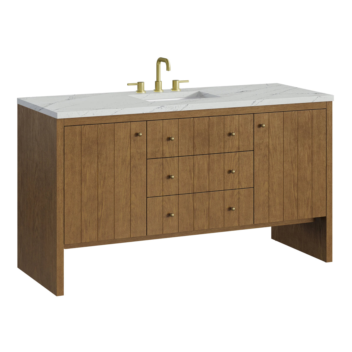 Hudson 60" Single Vanity, Honey Oak w/ 3 CM Ethereal Noctis Silestone Top w/FreePower Wireless Charger, view 12