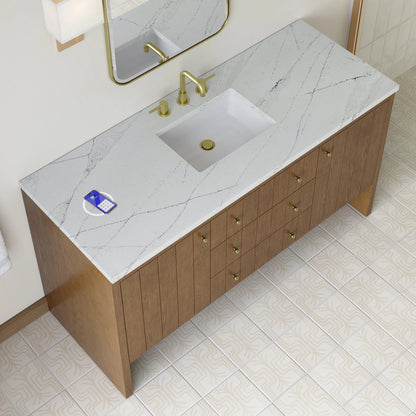 Hudson 60" Single Vanity, Honey Oak w/ 3 CM Ethereal Noctis Silestone Top w/FreePower Wireless Charger, view 9