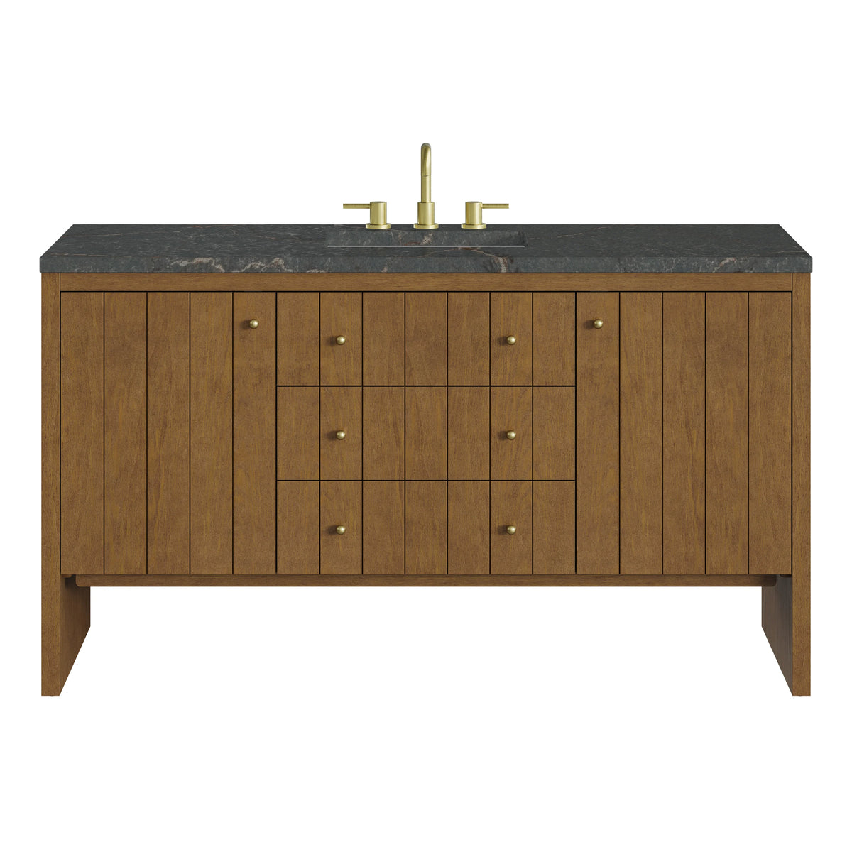 Hudson 60" Single Vanity, Honey Oak w/ 3 CM Parisien Bleu Silestone Top w/FreePower Wireless Charger