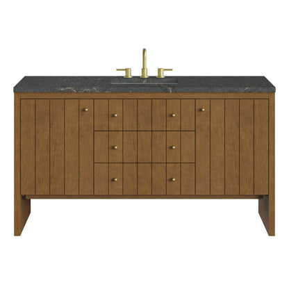 Hudson 60" Single Vanity, Honey Oak w/ 3 CM Parisien Bleu Silestone Top w/FreePower Wireless Charger