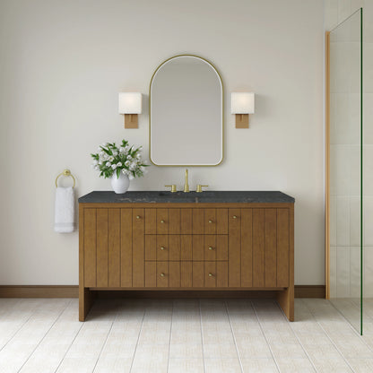 Hudson 60" Single Vanity, Honey Oak w/ 3 CM Parisien Bleu Silestone Top w/FreePower Wireless Charger, view 4