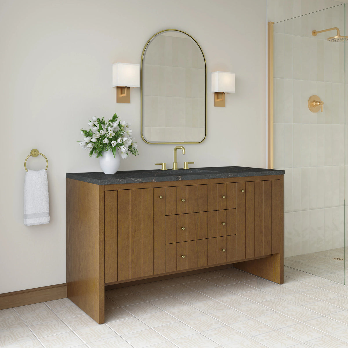 Hudson 60" Single Vanity, Honey Oak w/ 3 CM Parisien Bleu Silestone Top w/FreePower Wireless Charger, view 5