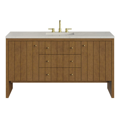 Hudson 60" Single Vanity, Honey Oak w/ 3 CM Siberian Silestone Top w/FreePower Wireless Charger