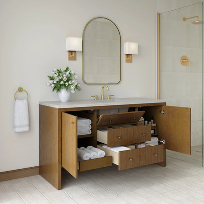 Hudson 60" Single Vanity, Honey Oak w/ 3 CM Siberian Silestone Top w/FreePower Wireless Charger, view 7