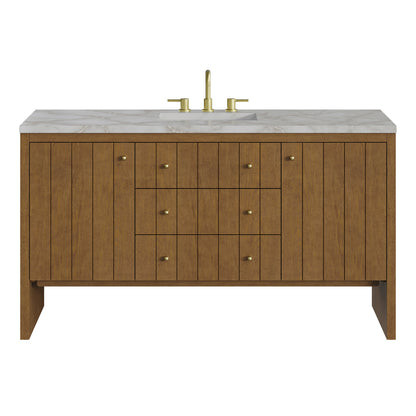 Hudson 60" Single Vanity, Honey Oak w/ 3 CM Victorian Silver Silestone Top w/FreePower Wireless Charger