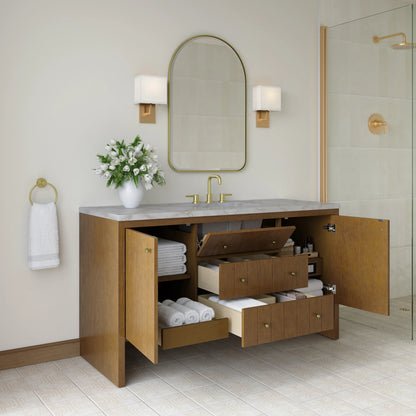 Hudson 60" Single Vanity, Honey Oak w/ 3 CM Victorian Silver Silestone Top w/FreePower Wireless Charger, view 6