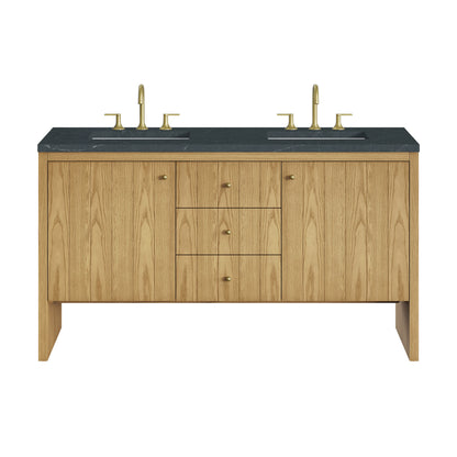 Hudson 60" Double Vanity, Light Natural Oak w/ 3 CM Charcoal Soapstone Top