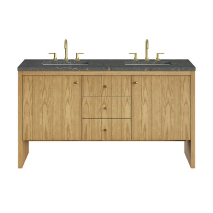 Hudson 60" Double Vanity, Light Natural Oak w/ 3 CM Parisien Bleu Top