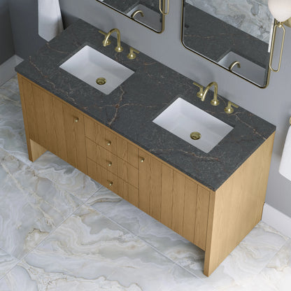 Hudson 60" Double Vanity, Light Natural Oak w/ 3 CM Parisien Bleu Top, view 8
