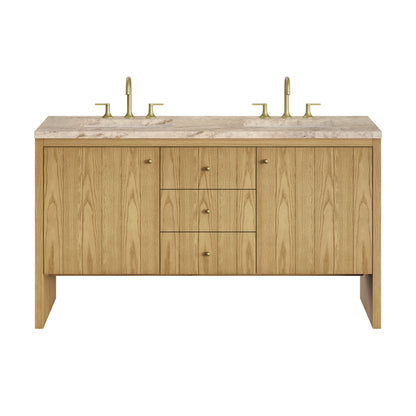 Hudson 60" Double Vanity, Light Natural Oak, w/ 3 CM Tajnar Eclos Top