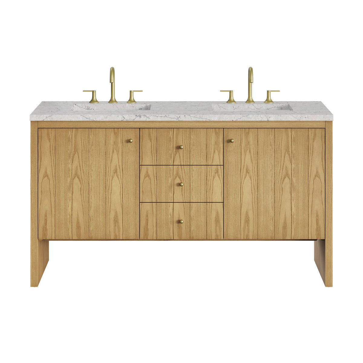 Hudson 60" Double Vanity, Light Natural Oak w/ 3 CM Eternal Jasmine Pearl Top w/FreePower Wireless Charger
