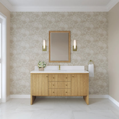 Hudson 60" Single Vanity, Light Natural Oak w/ Single Hole 3 CM White Zeus Top & Backsplash, view 3