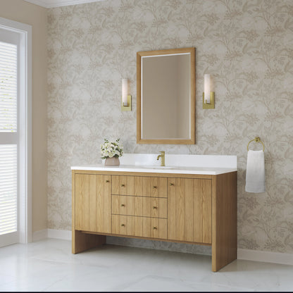 Hudson 60" Single Vanity, Light Natural Oak w/ Single Hole 3 CM White Zeus Top & Backsplash, view 4