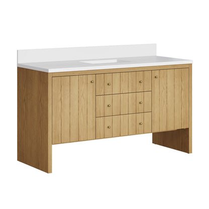 Hudson 60" Single Vanity, Light Natural Oak w/ Single Hole 3 CM White Zeus Top & Backsplash, view 9