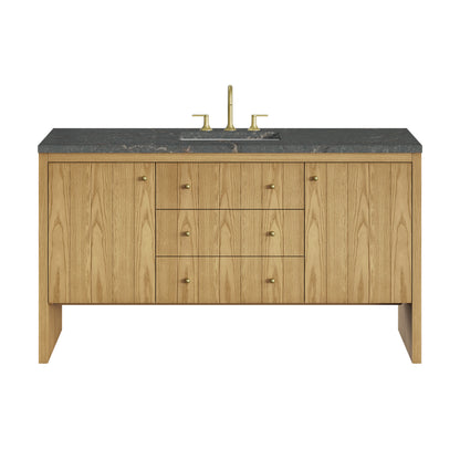Hudson 60" Single Vanity, Light Natural Oak w/ 3 CM Parisien Bleu Top