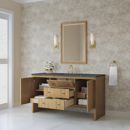 Hudson 60" Single Vanity, Light Natural Oak w/ 3 CM Parisien Bleu Top, view 5