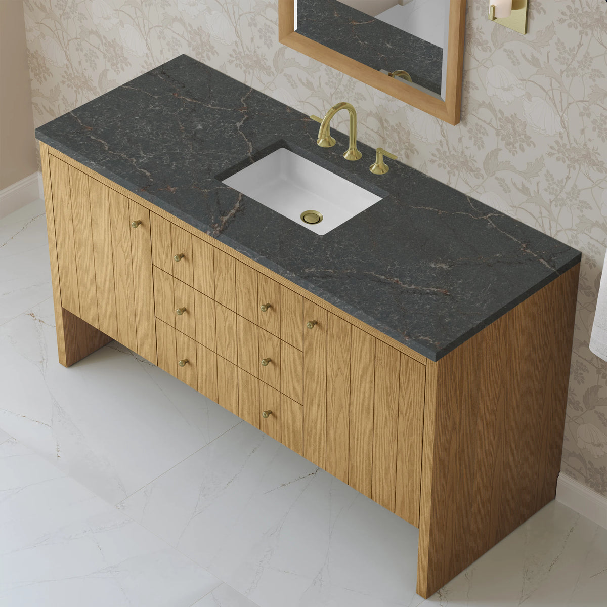 Hudson 60" Single Vanity, Light Natural Oak w/ 3 CM Parisien Bleu Top, view 8