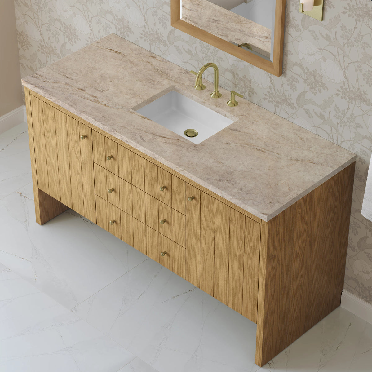 Hudson 60" Single Vanity, Light Natural Oak, w/ 3 CM Tajnar Eclos Top, view 8