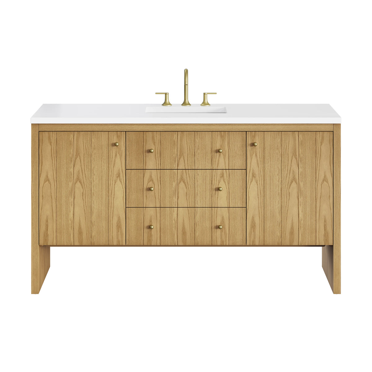 Hudson 60" Single Vanity, Light Natural Oak w/ 3 CM White Zeus Top