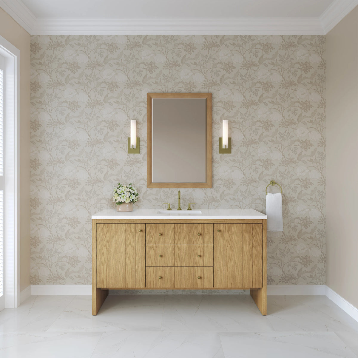 Hudson 60" Single Vanity, Light Natural Oak w/ 3 CM White Zeus Top, view 3
