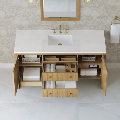 Hudson 60" Single Vanity, Light Natural Oak w/ 3 CM White Zeus Top, view 6
