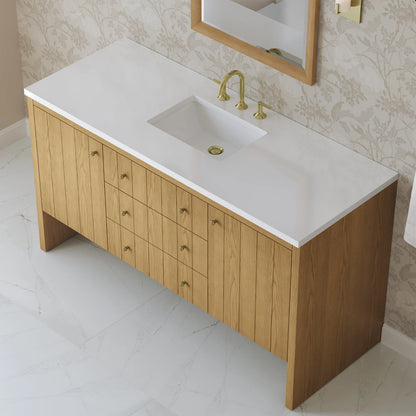 Hudson 60" Single Vanity, Light Natural Oak w/ 3 CM White Zeus Top, view 9