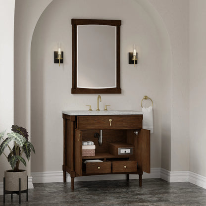 Kinnsden 36" Single Vanity, Sable Oak w/ 3 CM Eternal Jasmine Pearl Silestone Top, view 5