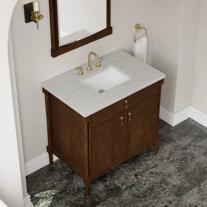 Kinnsden 36" Single Vanity, Sable Oak w/ 3 CM Eternal Jasmine Pearl Silestone Top, view 7