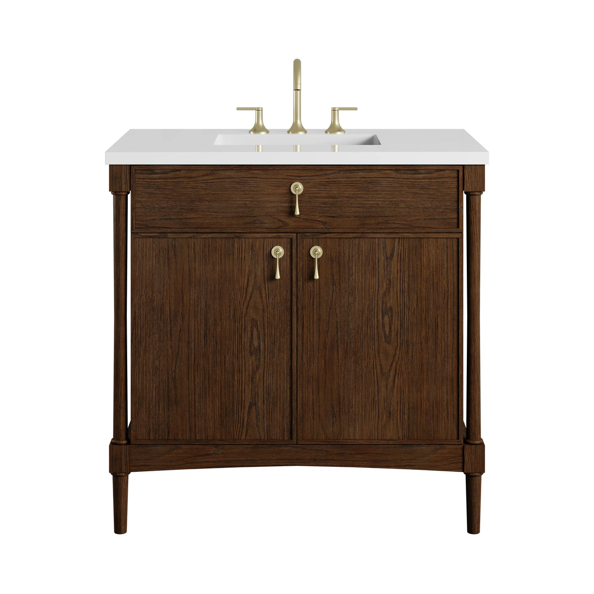 Kinnsden 36" Single Vanity, Sable Oak w/ 3 CM White Zeus Silestone Top