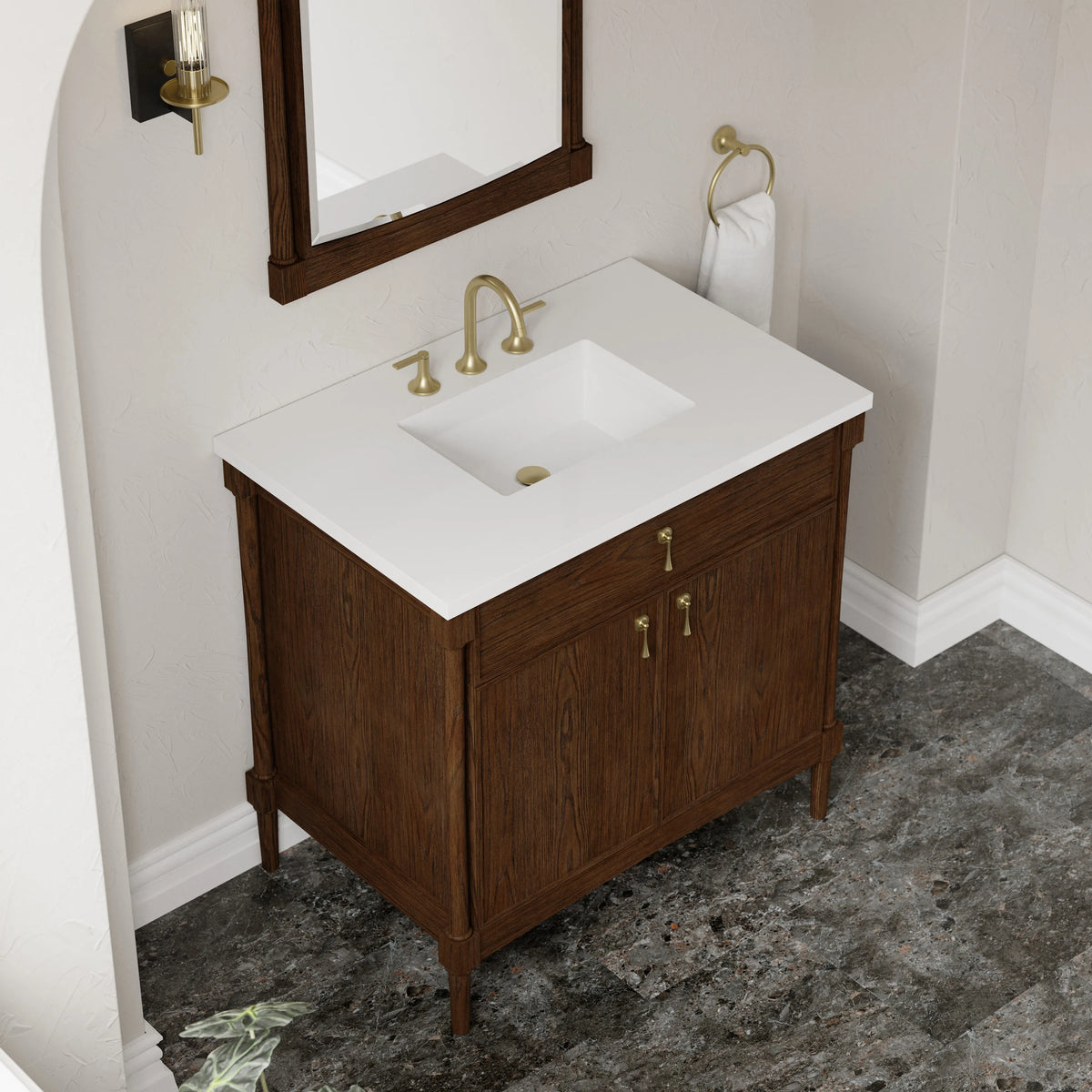 Kinnsden 36" Single Vanity, Sable Oak w/ 3 CM White Zeus Silestone Top, view 11