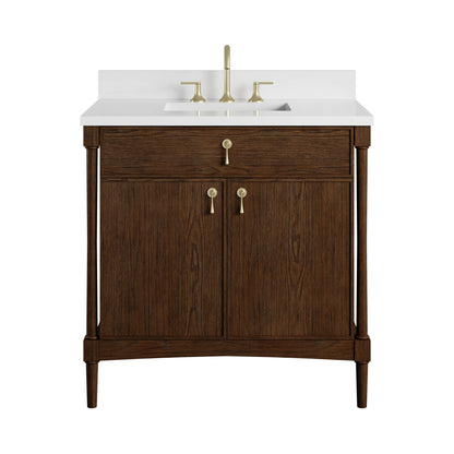 Kinnsden 36" Single Vanity, Sable Oak w/ 3 CM White Zeus Silestone Top, view 2