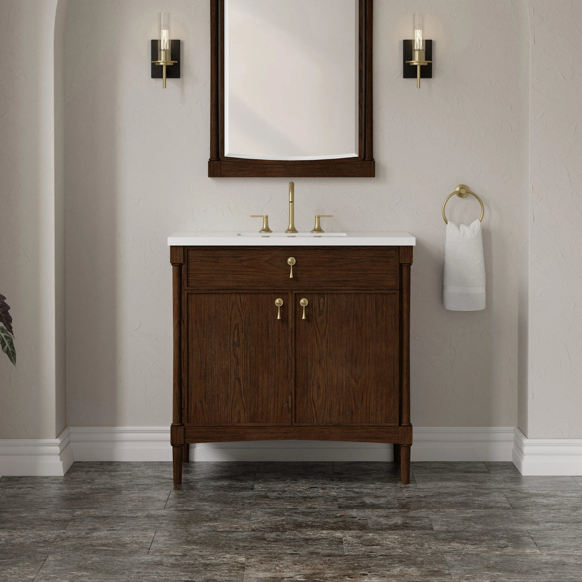 Kinnsden 36" Single Vanity, Sable Oak w/ 3 CM White Zeus Silestone Top, view 5