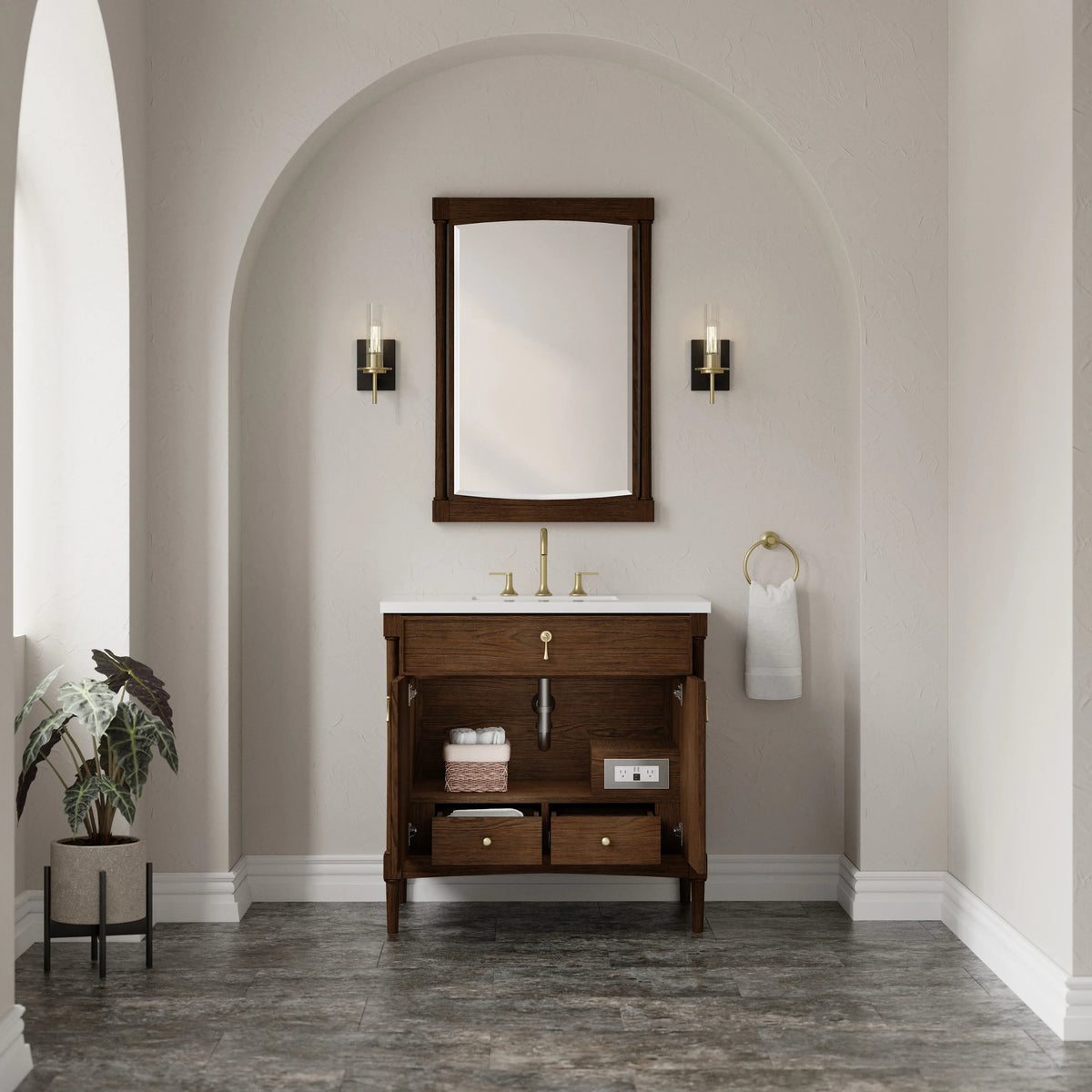 Kinnsden 36" Single Vanity, Sable Oak w/ 3 CM White Zeus Silestone Top, view 9