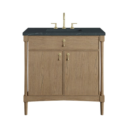 Kinnsden 36" Single Vanity, Weathered Oak w/ 3 CM Charcoal Soapstone Silestone Top