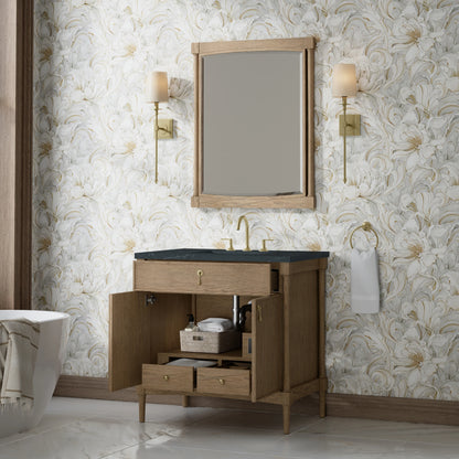 Kinnsden 36" Single Vanity, Weathered Oak w/ 3 CM Charcoal Soapstone Silestone Top, view 5