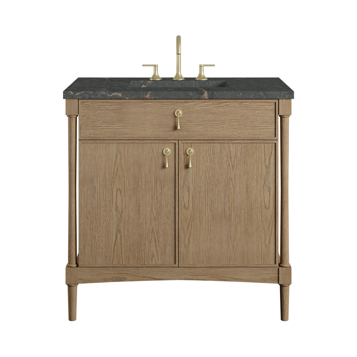 Kinnsden 36" Single Vanity, Weathered Oak w/ 3 CM Parisien Bleu Silestone Top