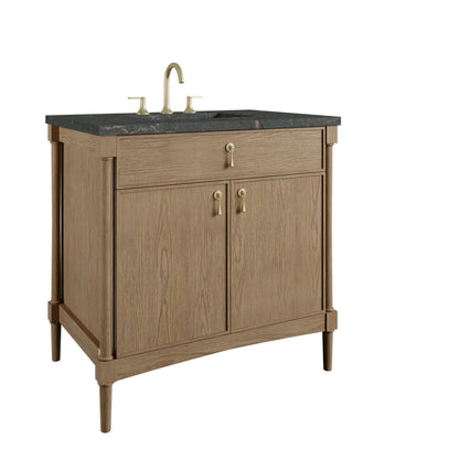 Kinnsden 36" Single Vanity, Weathered Oak w/ 3 CM Parisien Bleu Silestone Top, view 10