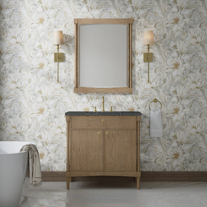 Kinnsden 36" Single Vanity, Weathered Oak w/ 3 CM Parisien Bleu Silestone Top, view 3