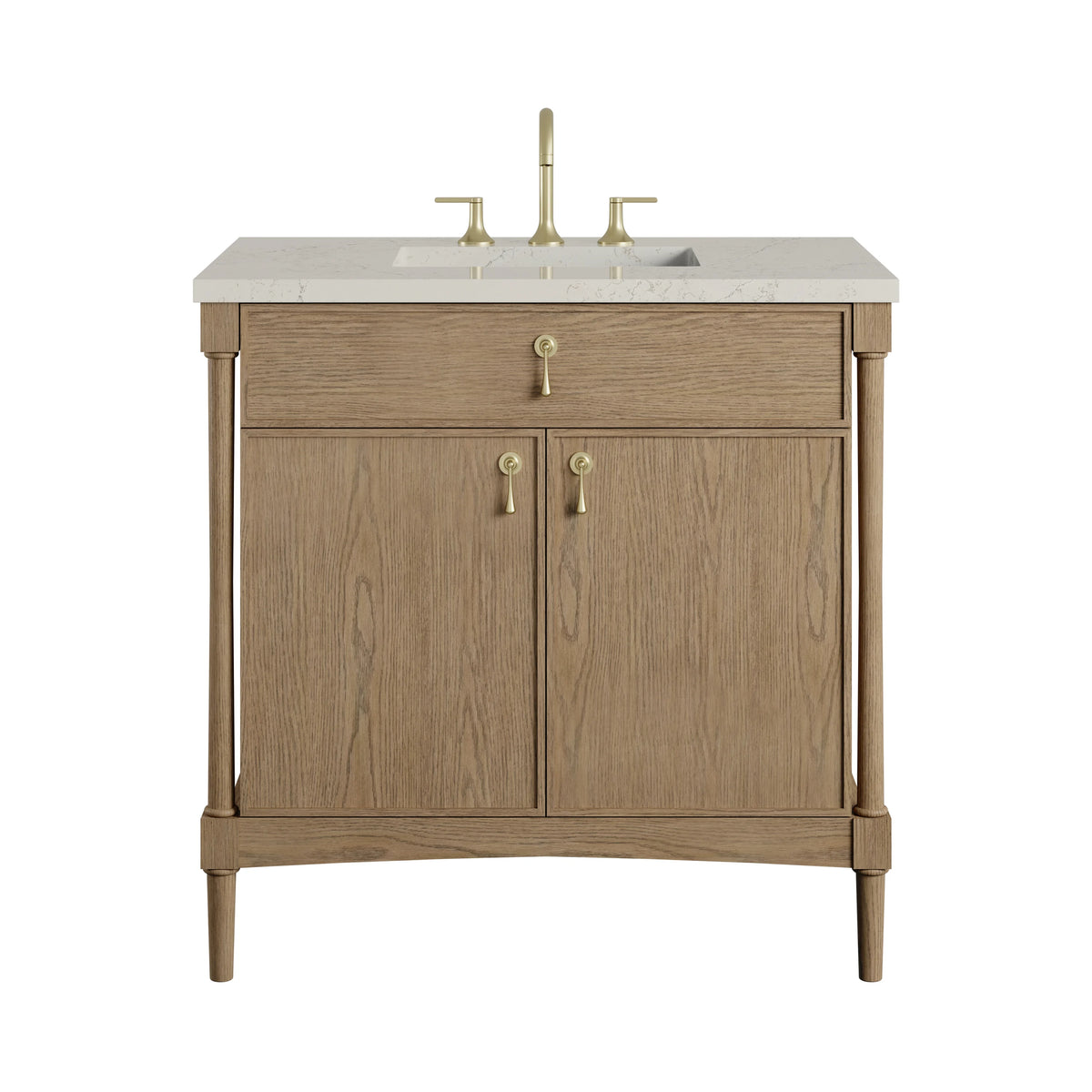 Kinnsden 36" Single Vanity, Weathered Oak w/ 3 CM Siberian Silestone Top